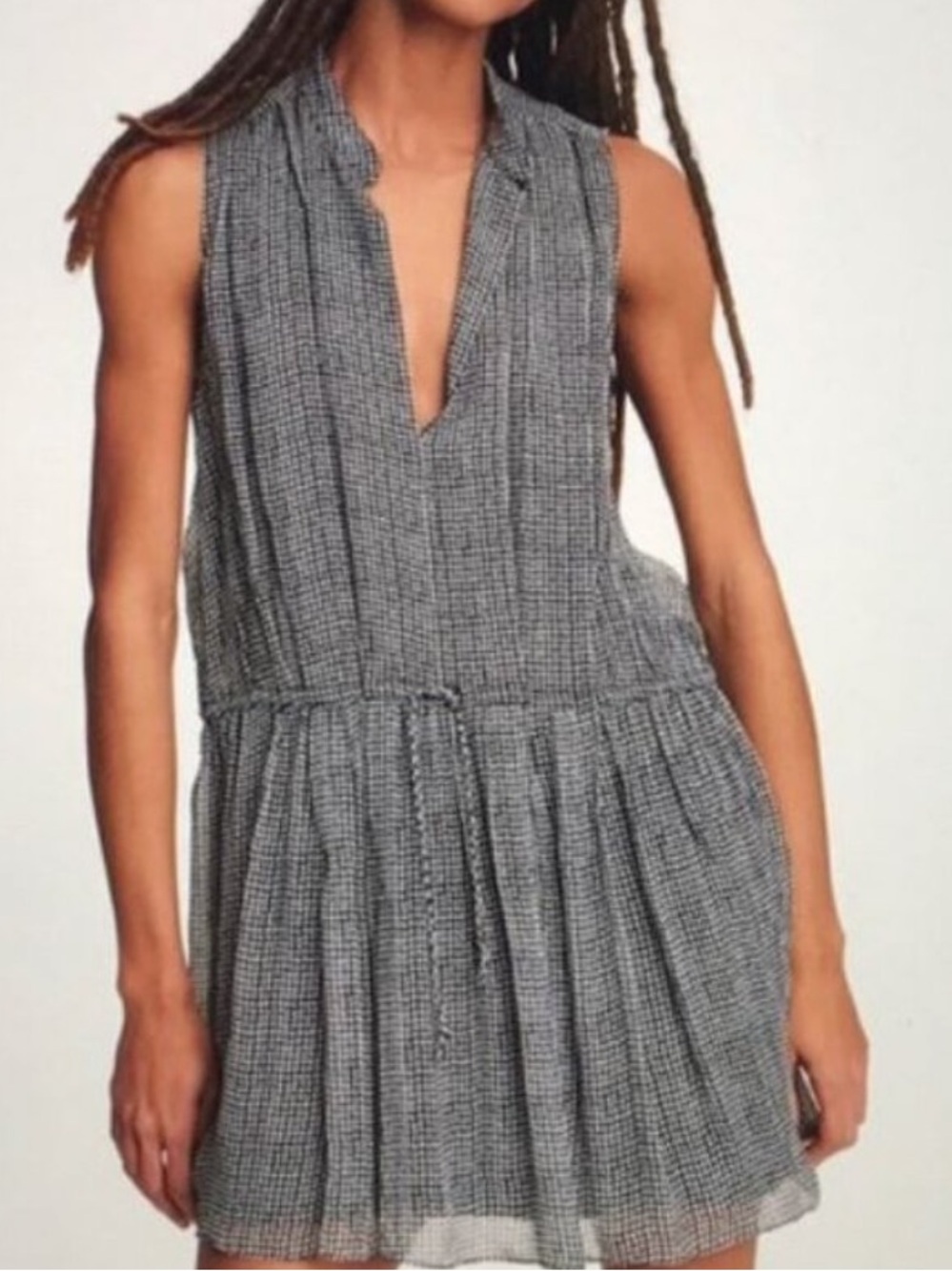 Rag & Bone Carly Silk Blend Black White Drawstring Mini Dress XS